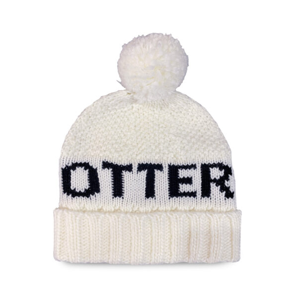 Otter White Knit Cuffed Beanie with Pom