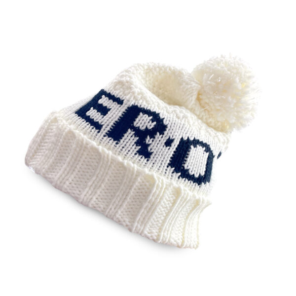 Otter White Knit Cuffed Beanie with Pom