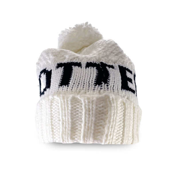 Otter White Knit Cuffed Beanie with Pom