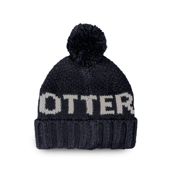 Otter Black Knit Cuffed Beanie with Pom