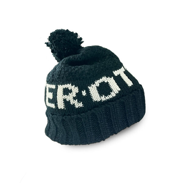 Otter Black Knit Cuffed Beanie with Pom