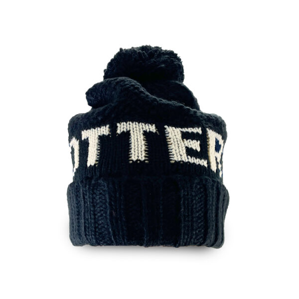 Otter Black Knit Cuffed Beanie with Pom