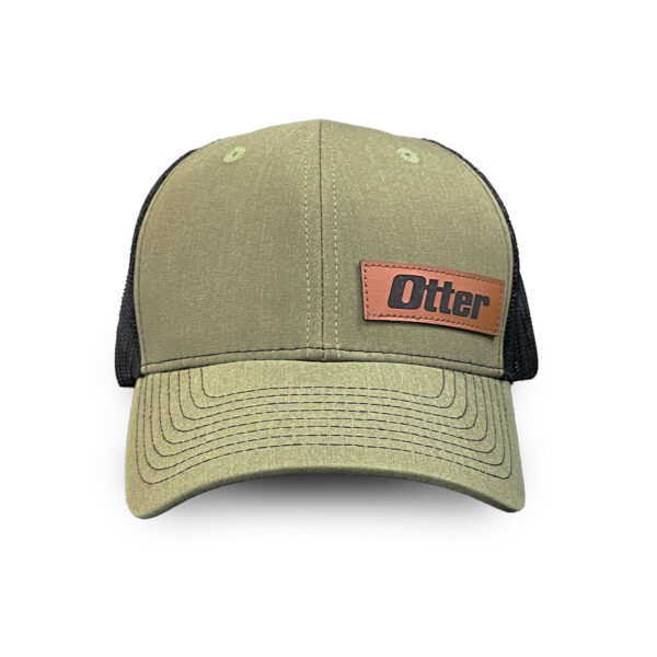 Otter Olive Green and Black Mesh Adjustable Hat with Leather Patch