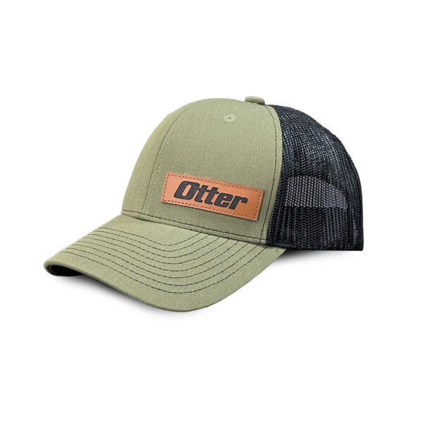 Otter Olive Green and Black Mesh Adjustable Hat with Leather Patch